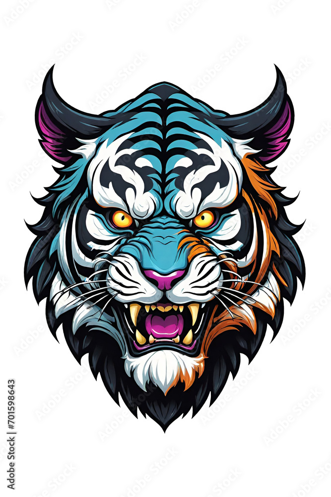 Tiger head with horns on transparent background 