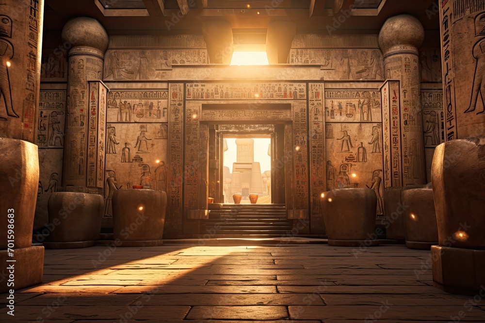 Hieroglyphs in an ancient temple. 3D rendering, AI Generated - obrazy, fototapety, plakaty 