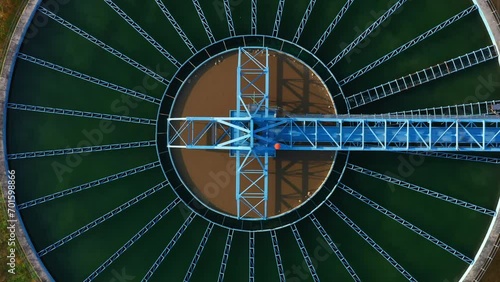 Aerial View of Drinking water treatment plant. Microbiology of drinking water production and distribution,Wastewater Treatment Facilities. Microbiology of drinking water production. Morning scene.	