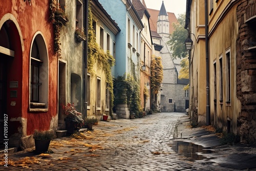 Fototapeta Naklejka Na Ścianę i Meble -  Old street in Cesky Krumlov, Czech Republic. Beautiful cityscape, AI Generated