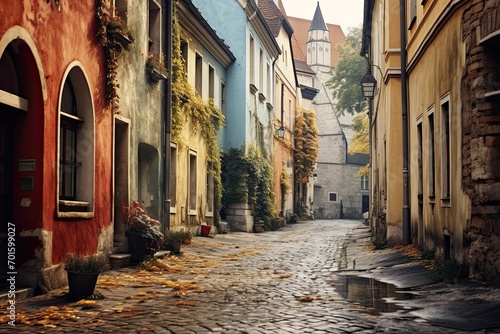 Old street in Cesky Krumlov, Czech Republic. Beautiful cityscape, AI Generated photo