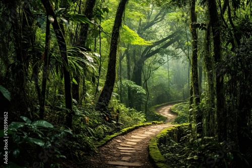 Path in the rainforest of Doi Inthanon National Park, Chiang Mai, Thailand, AI Generated photo