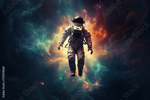 Astronaut in outer space. Mixed media. Elements of this image furnished by NASA, AI Generated © Iftikhar alam