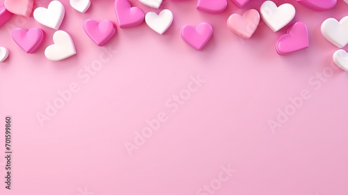 Hearts on pink background for Valentine days. copy space, 3d render. Generative Ai © mahaart
