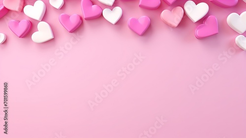 Hearts on pink background for Valentine days. copy space, 3d render. Generative Ai