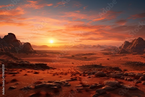 Alien Planet - 3D Rendered Computer Artwork. Rocks and sand, AI Generated