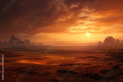 3D render of a desert landscape with rocks and sunset in the background, AI Generated