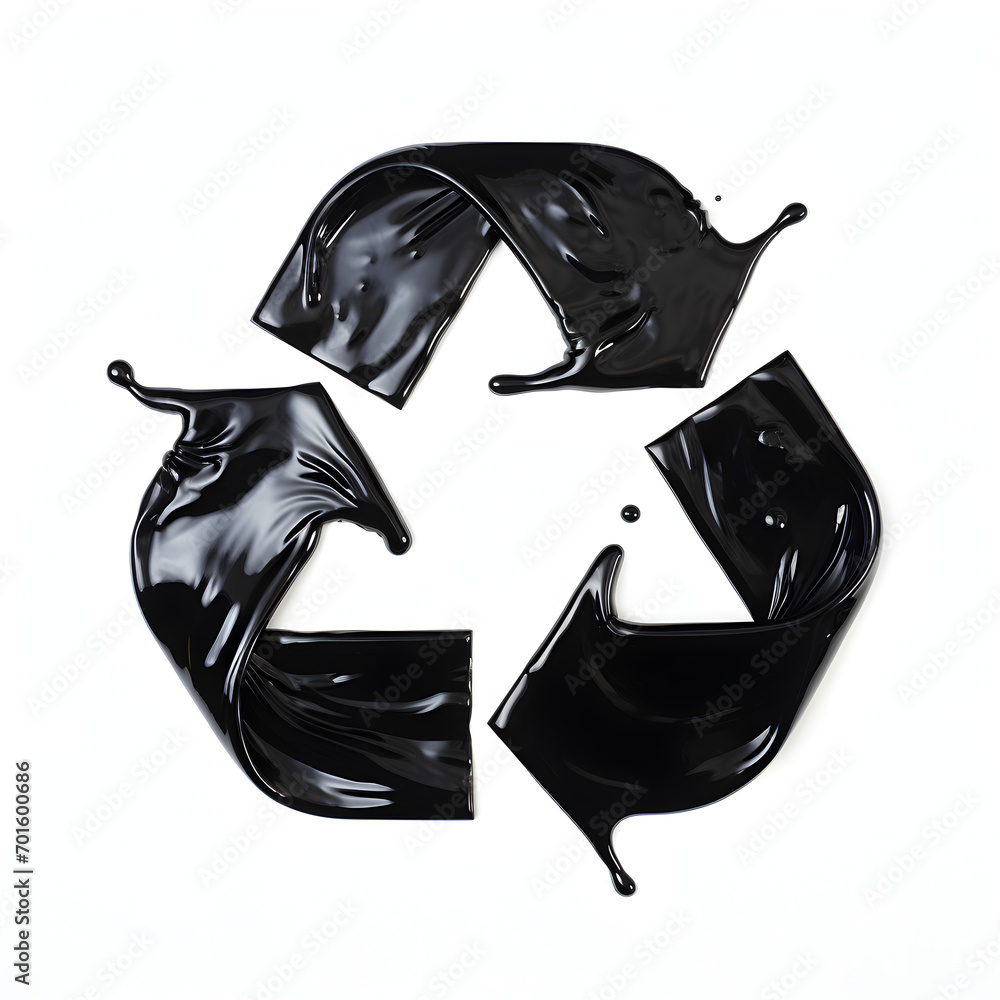 Black recycle logo made of oil. Represents the recycling of motor oil