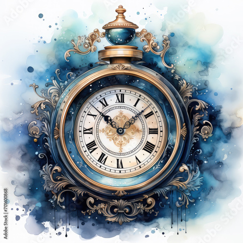 Watercolor Clock Illustration, Generative Ai