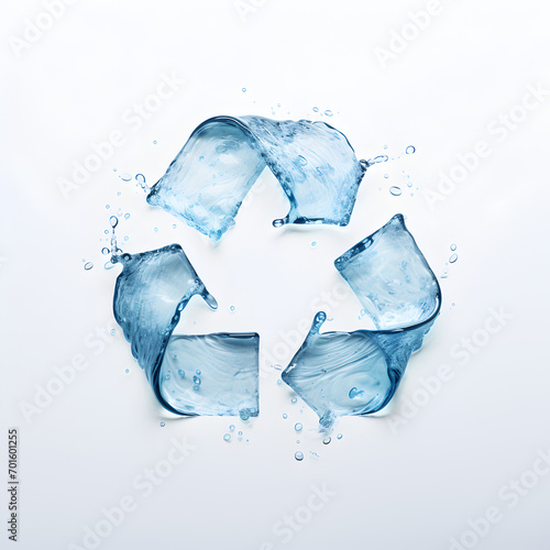 Recycle logo made out of water. Represents the recycling and conservation of water. 