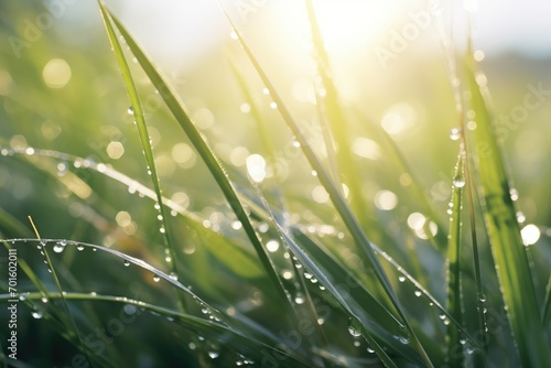 Exquisite details of dew-laden grass blades  unveiling nature s delicate beauty