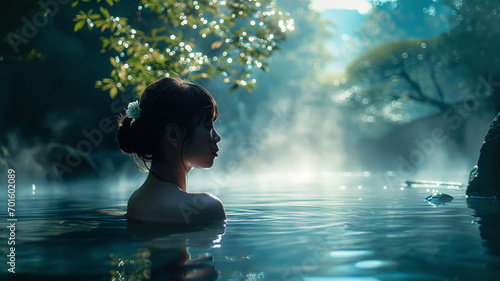 Portrait of beautiful Japanese women relaxing in hot spring © Chris