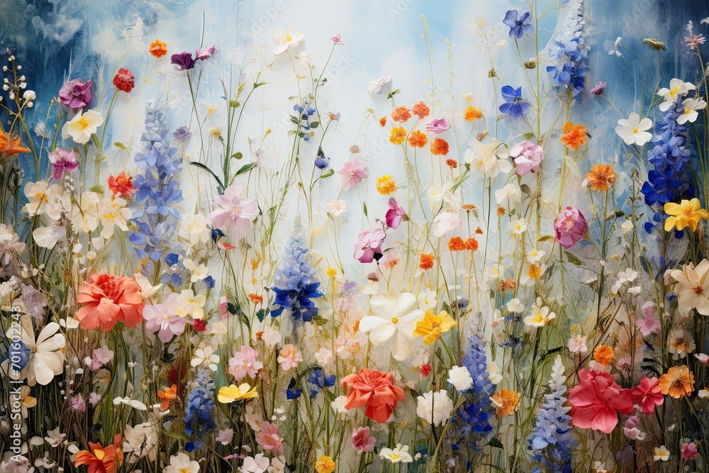 Beautiful summer flowers. Digital watercolor painting. Spring background, AI Generated