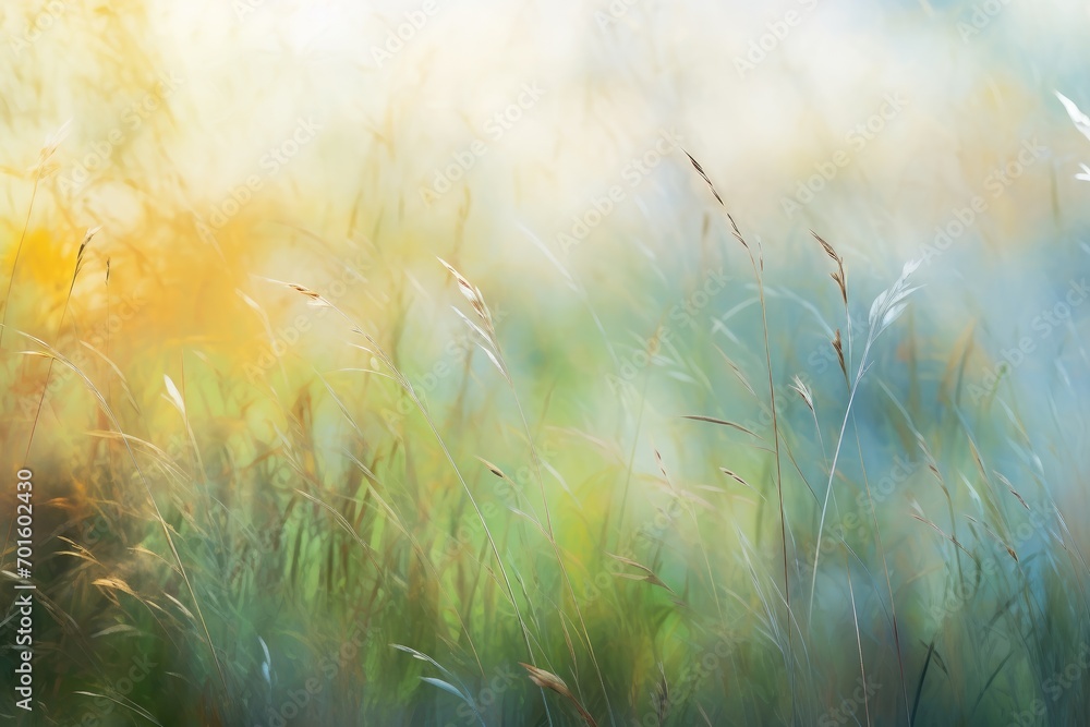 Dew-kissed grass gently swaying in the morning breeze, a serene dance of nature's embrace Dew-kissed grass gently swaying in the morning breeze, a serene dance of nature's embrace