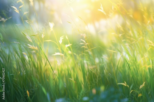 Dew-kissed grass gently swaying in the morning breeze, a serene dance of nature's embrace