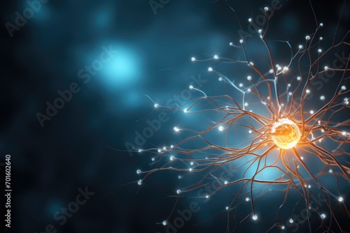 Neuron and neurons. 3d illustration. Science and medical background, AI Generated