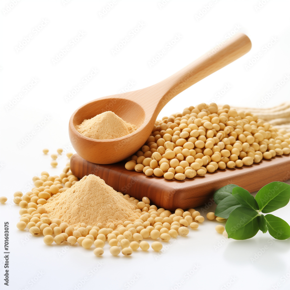 soybeans, soybeans pouring from wooden spoon, isolate white background soybeans, soybeans pouring from wooden spoon, isolate white background