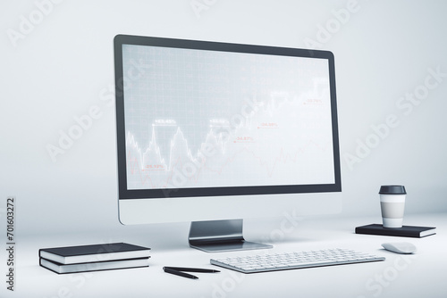 Abstract creative financial graph on modern laptop monitor, forex and investment concept. 3D Rendering