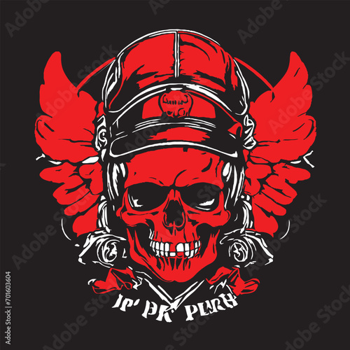 Gothic sign with human skull and wings.