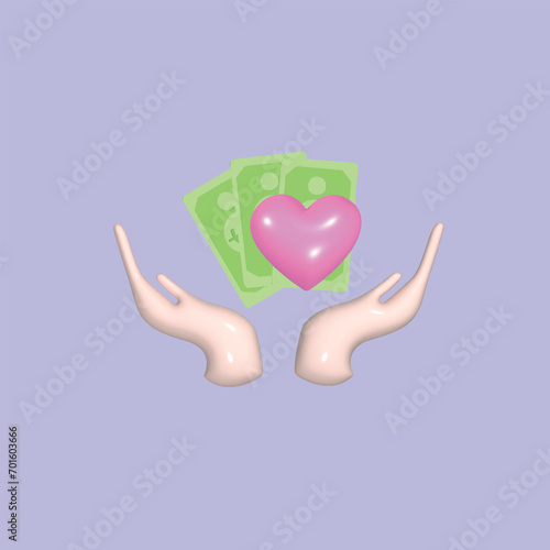 Charity, support and donation concept. Realistic 3d object cartoon style. Vector colorful illustration.