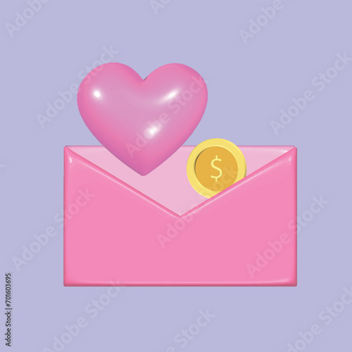 Charity, support and donation concept. Realistic 3d object cartoon style. Vector colorful illustration.