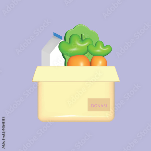 Charity, support and donation concept. Realistic 3d object cartoon style. Vector colorful illustration.
