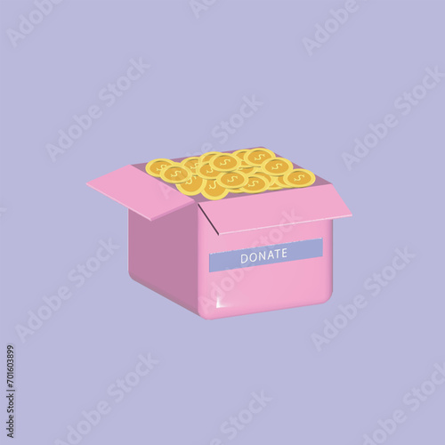 Charity, support and donation concept. Realistic 3d object cartoon style. Vector colorful illustration.
