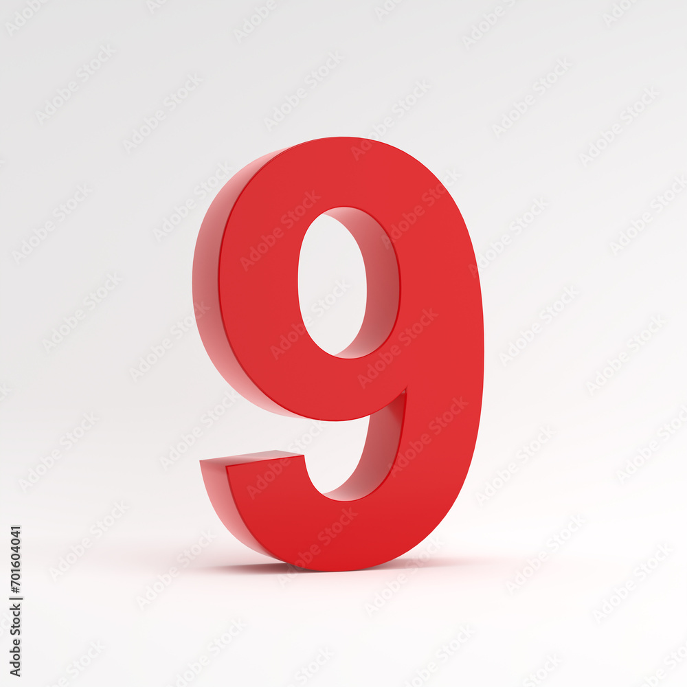 Red number nine 9 on white background. Red number nine 9 on white background.