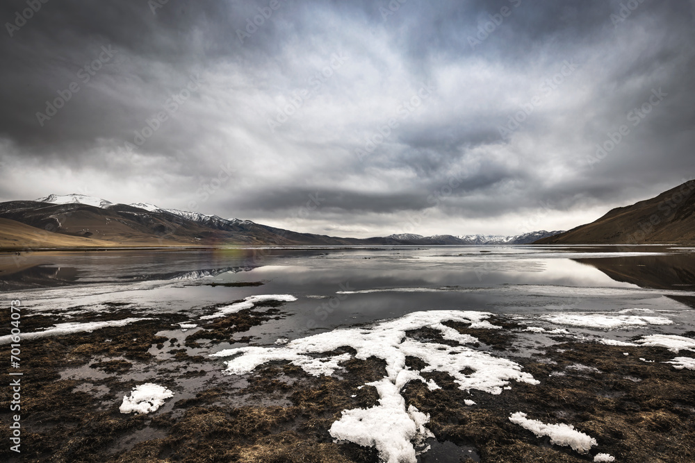 Winter Scene: Frozen Lake Tso Moriri, Ladakh, India