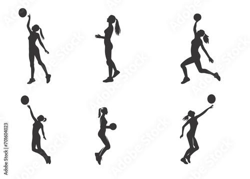 Woman Volleyball player silhouette collection.Vector illustration.