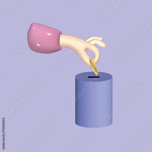 Charity, support and donation concept. Realistic 3d object cartoon style. Vector colorful illustration.