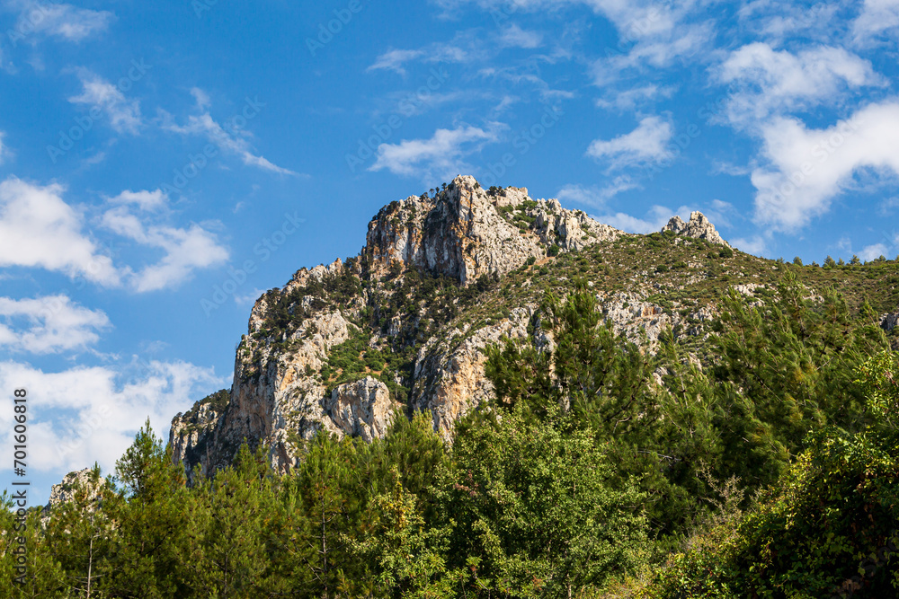 Looking up at the rugged Kyrenia Mountains on the Island of Cyprus