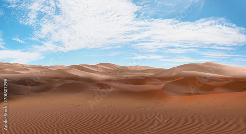 Sand dunes in the Sahara Desert - Merzouga  Morocco - Orange dunes in the desert of Morocco - Sahara desert  Morocco