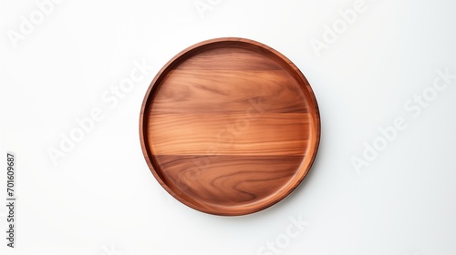 Circle wood tray isolated on white background.