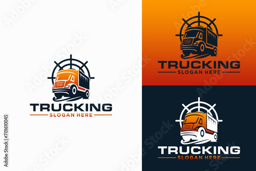 truck trailer logo transport logistics vector, delivery, express, cargo company, fast shipping, trucking, design template logo illustration silhouette, emblem isolated on gradient color