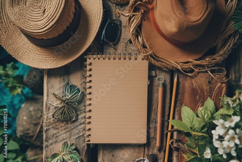 Summer composition with empty notebook 