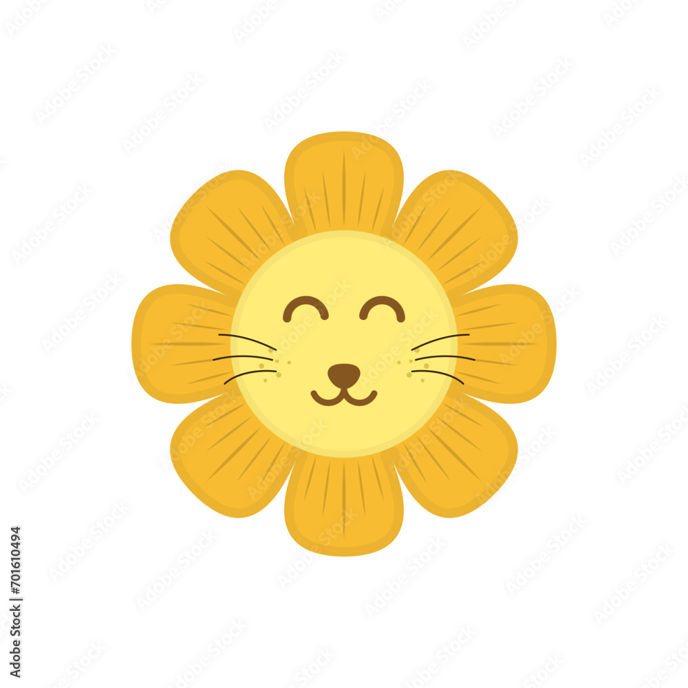 Lion and Sun Flower Combination Flat Design