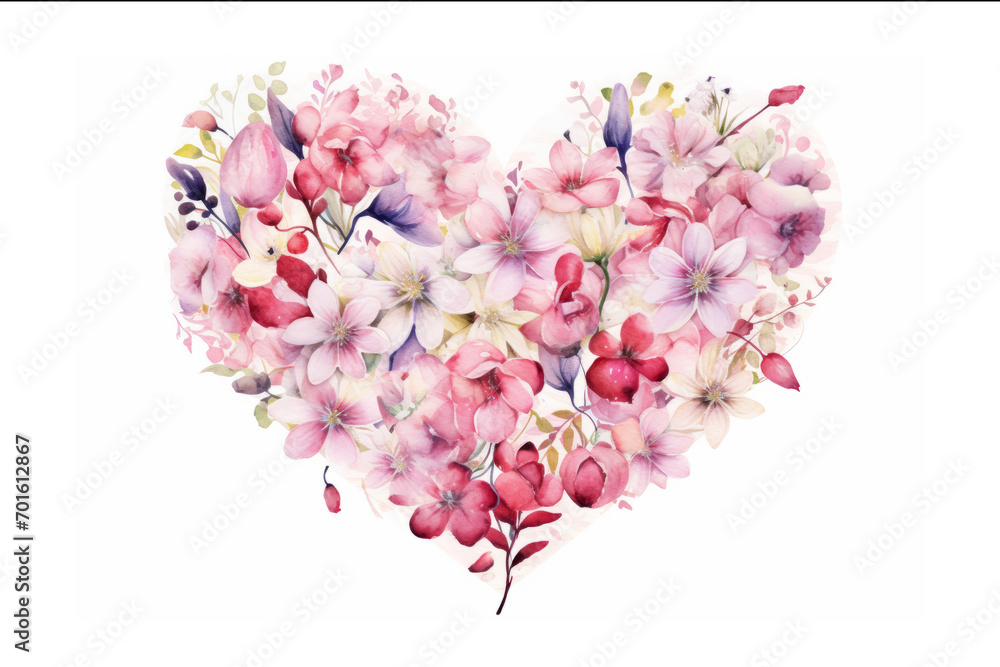 Watercolor illustration of a heart-shaped composition from vario Watercolor illustration of a heart-shaped composition from vario