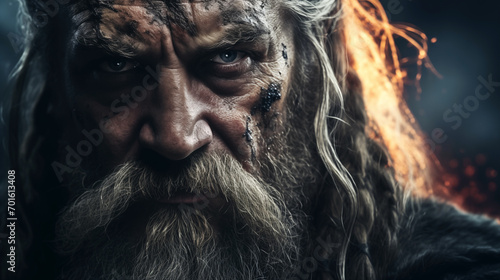 grizzled viking warrior with an intense gaze and battle scars wallpaper background