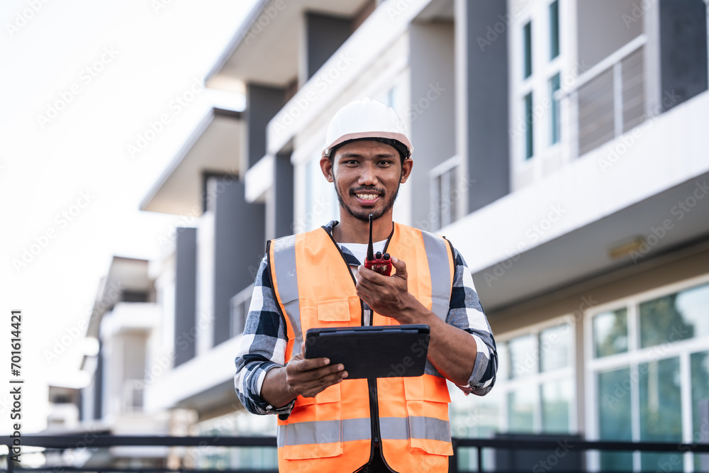 engineer in a high-visibility vest and hard hat, intently reviewing a document or blueprint, with a modern building in the background. engineer in a high-visibility vest and hard hat, intently reviewing a document or blueprint, with a modern building in the background.