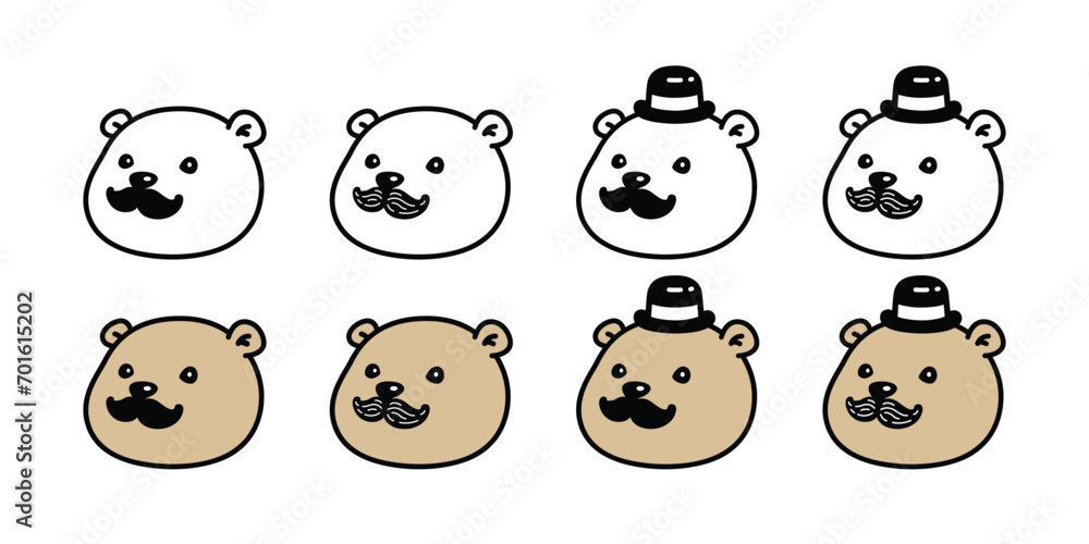 Bear polar icon mustache beard vector hat pet character cartoon symbol tattoo illustration clip art isolated design