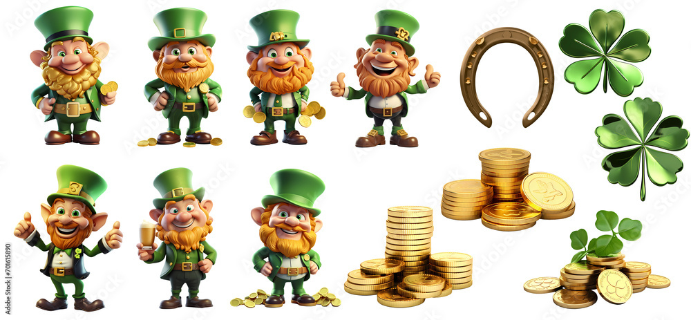 Obraz premium Set of St. Patricks Elements Clipart Sticker, generated ai
