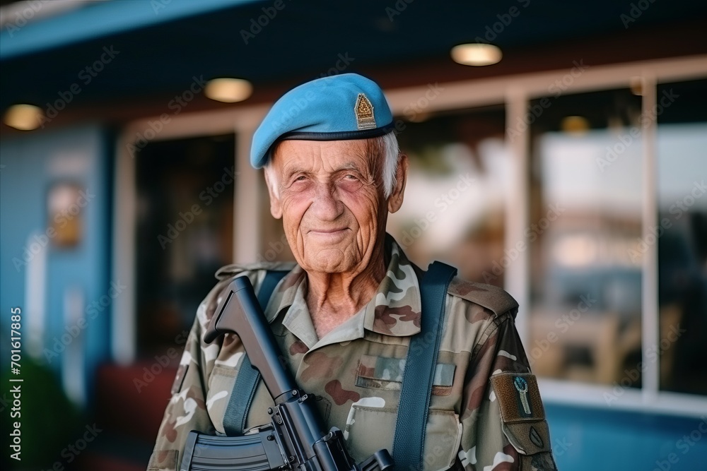 Portrait of an elderly soldier with a gun in his hand. Portrait of an elderly soldier with a gun in his hand.