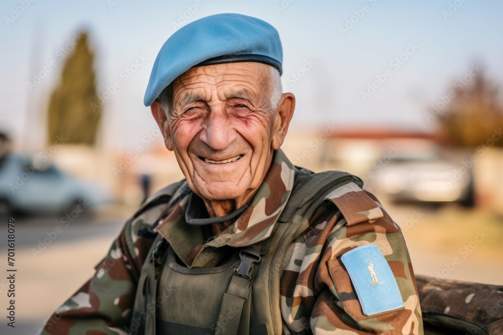 Portrait of an elderly Spanish soldier on the street.
