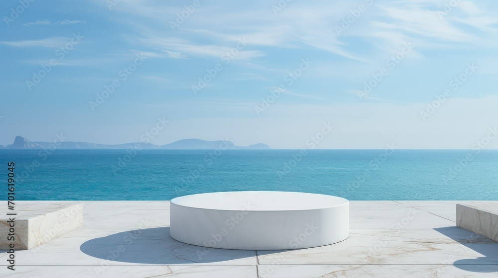 white podium with view of the sea