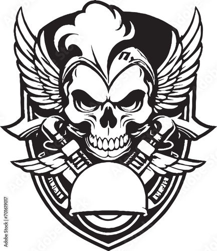 Gothic sign with human skull and wings.