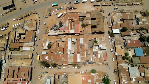 Aerial View of rural kenya- loitokitok sub urbs of Nairobi, Kenya. Urban Neighborhood and Downtown in Skyline, 60fps Drone Shot. photo