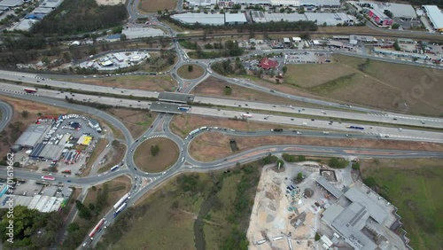 Aerial View Of Pacific Motorway And Roundabouts In Yatala, Suburb In Gold Coast, Queensland. photo