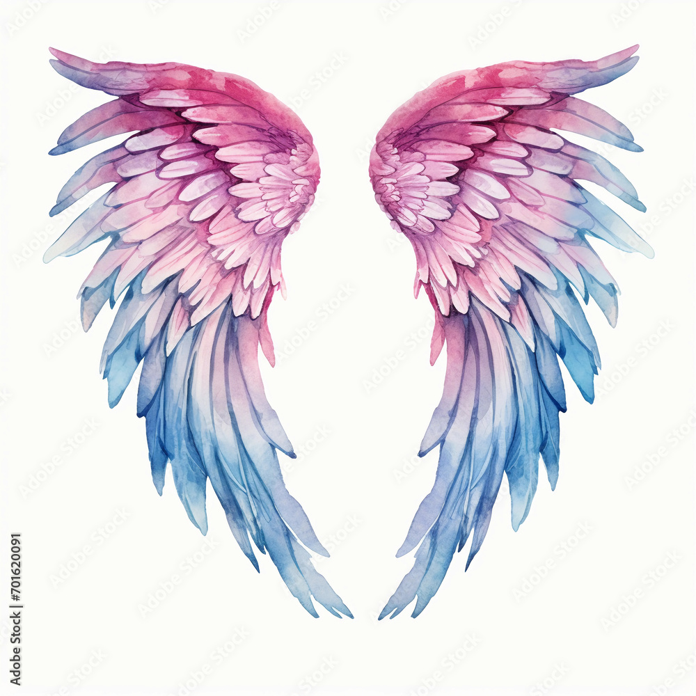Obraz premium Beautiful magic watercolor angel wings isolated on white background 