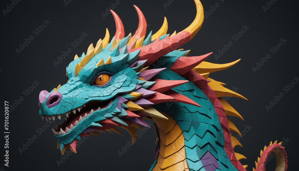 Head of Fantasy dragon illustration. isolated on gray background style vivid colors.. Year 2024 Symbol art